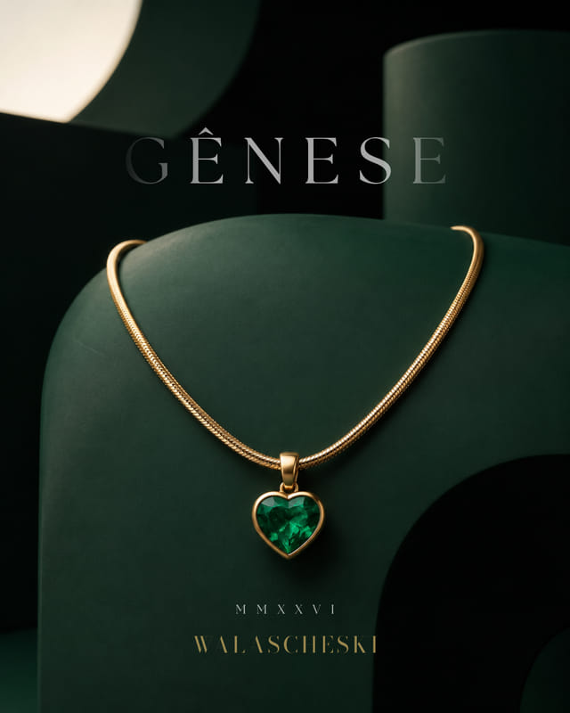 Colar com pingente de esmeralda em talhe coração, engaste bezel em ouro amarelo e corrente snake